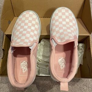 Vans Pink and White Checkered Slip-Ons